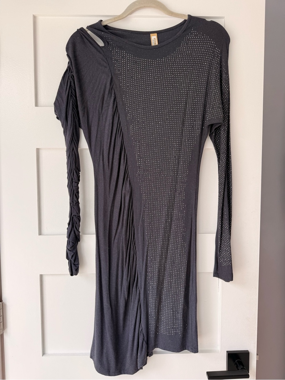 ME Makeover Essentials Charcoal Studded Asymmetric Long Sleeve Dress